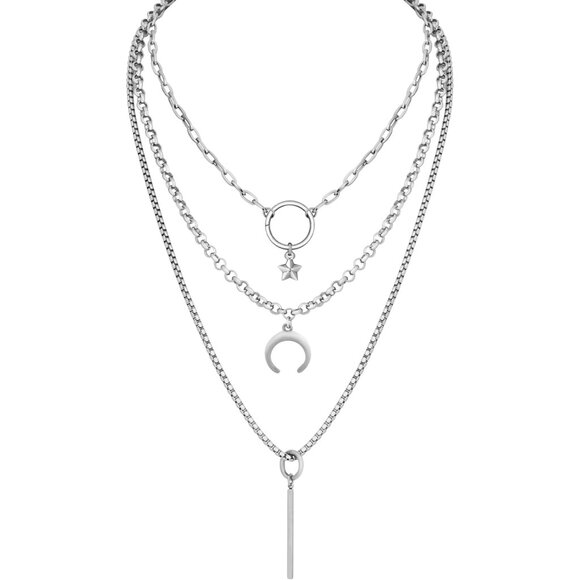 Layered Crescent Moon Star Choker Necklace Goth Punk Jewelry for Women - Picture 1 of 7